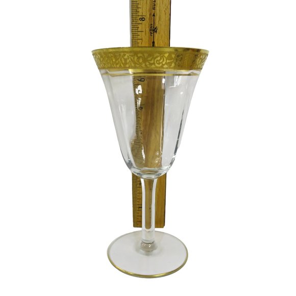 Vintage TWO (2) Tiffin? Minton? Gold Encrusted Band Clear Optic 6.75" Glasses - Picture 11 of 12